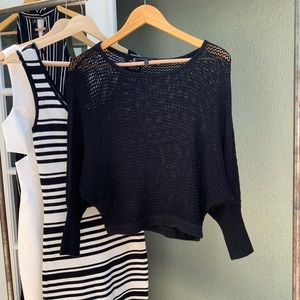 BCBG Soft Black Mesh Top